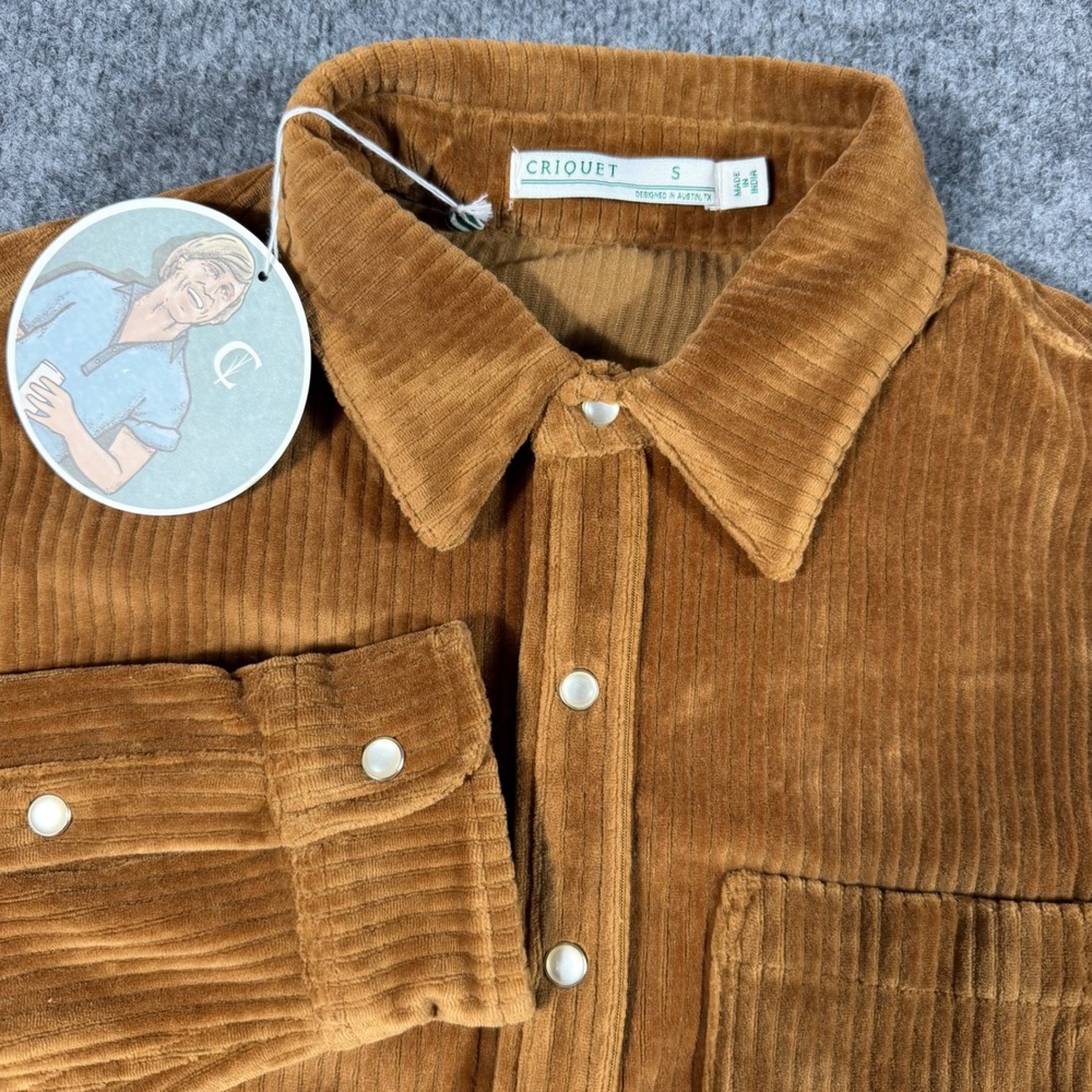 Criquet Men Corduroy Snap Front Shirt S Brown Long Sleeve NWT